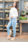 Judy Blue Non-Strech Boyfriend Denim Jacket Color: White Cut: Denim Jacket 100% Cotton  Stitching: Classic Style #: JB7818 | 7818 / JB7818-PL | 7818-PL Contact us for any additional measurements or sizing.