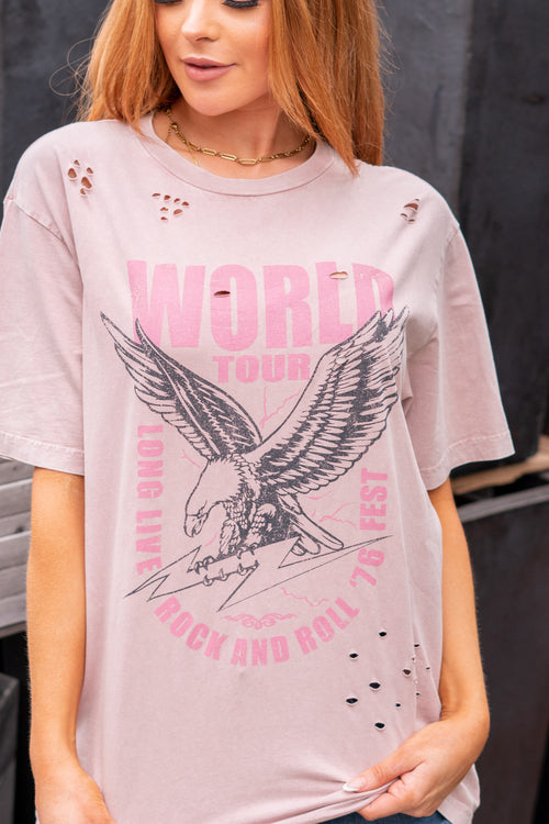 Long Live Rock N Roll World Tour Graphic Tee - Rose