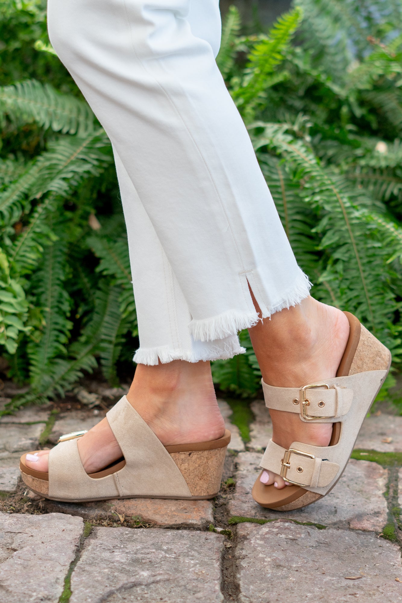 Laurie Belted Wedge Sandals - Nude