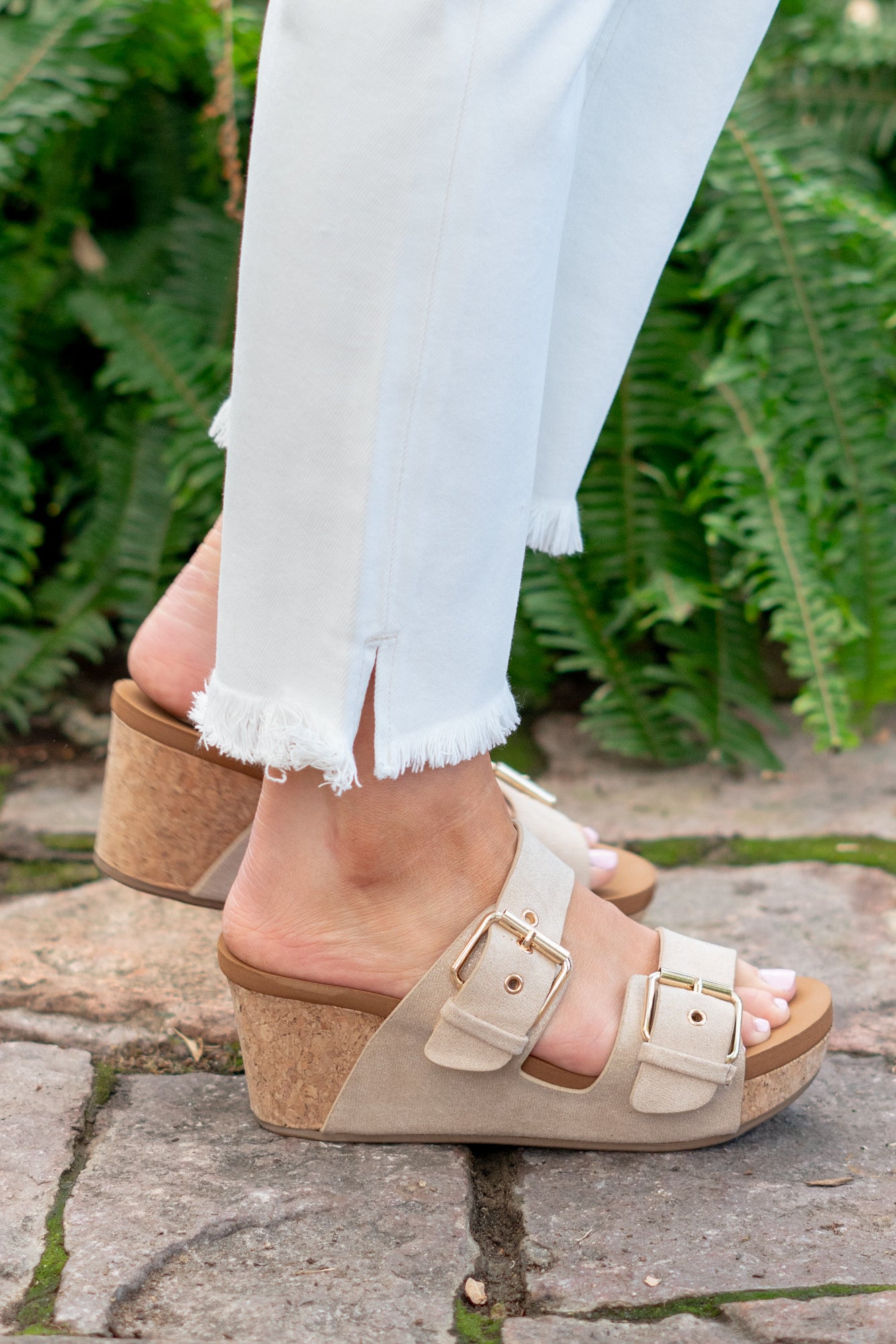 Laurie Belted Wedge Sandals - Nude