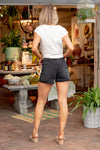 Washed Out High Rise Rebecca Cross Over Shorts