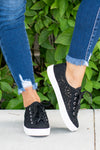 Tennis Shoes by Very G  These iconic boutique tennis shoe from Very G are must-have! Wear all spring/summer to add a little sass to your wardrobe.  Style Name: Flirty  Color: Black Cushioned footbed Durable textured outsole Style #: VGSP0083 Contact us for any additional measurements or sizing.    