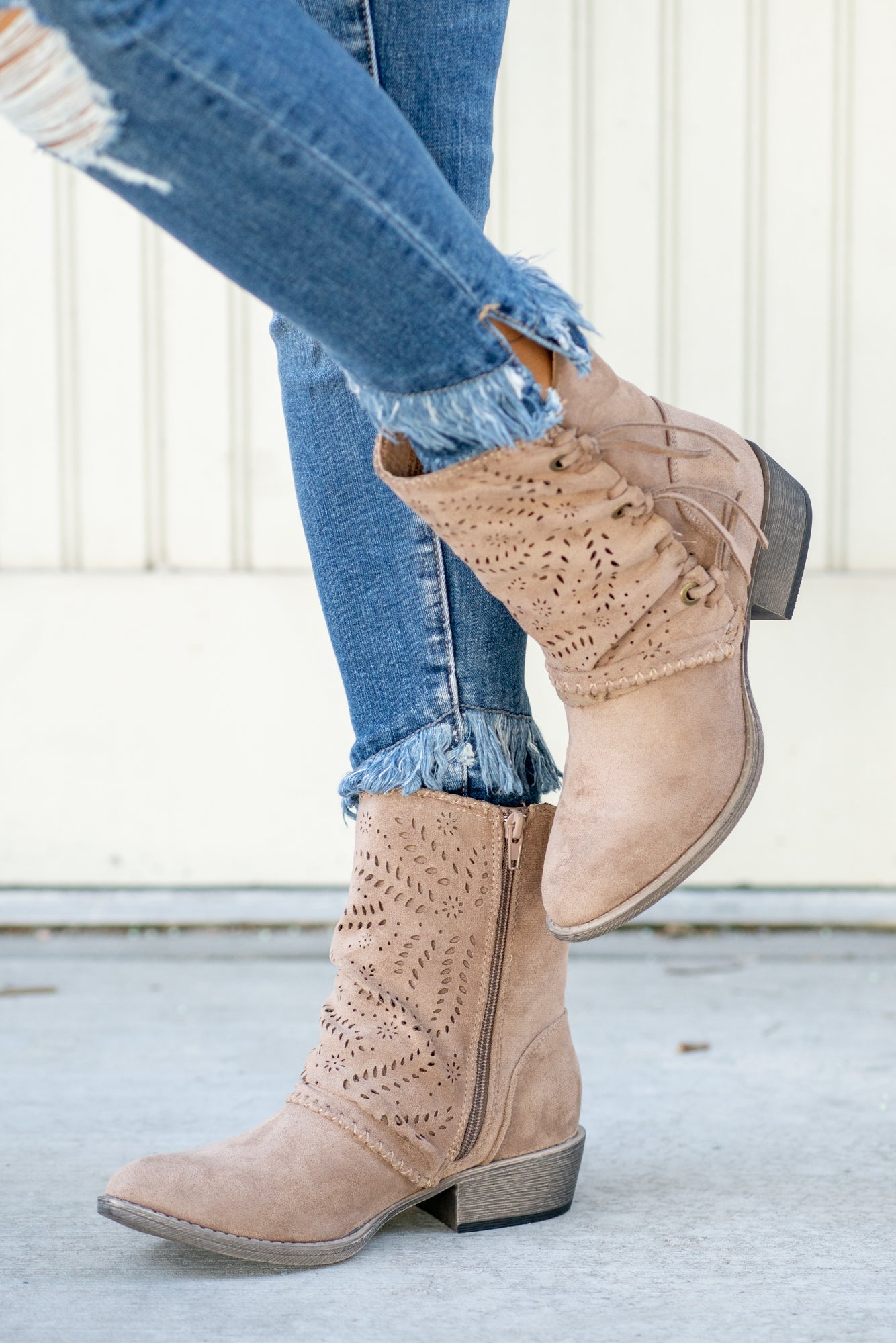 Very G Shoes Sydney Lace Tied Booties VGLB0340-Taupe