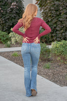VERVET by Flying Monkey Jeans  This flare features a high rise with single button closure and a 34" inseam for length.  Flare, 34" Inseam*  Rise: High Rise, 10" Front Rise* Leg Opening: 26"* 98% Cotton, 2% Spandex Stitching: Classic  Fly: Zip Fly  Style #: V2813 Contact us for any additional measurements or sizing.   *Measured on the smallest size, measurements may vary by size.