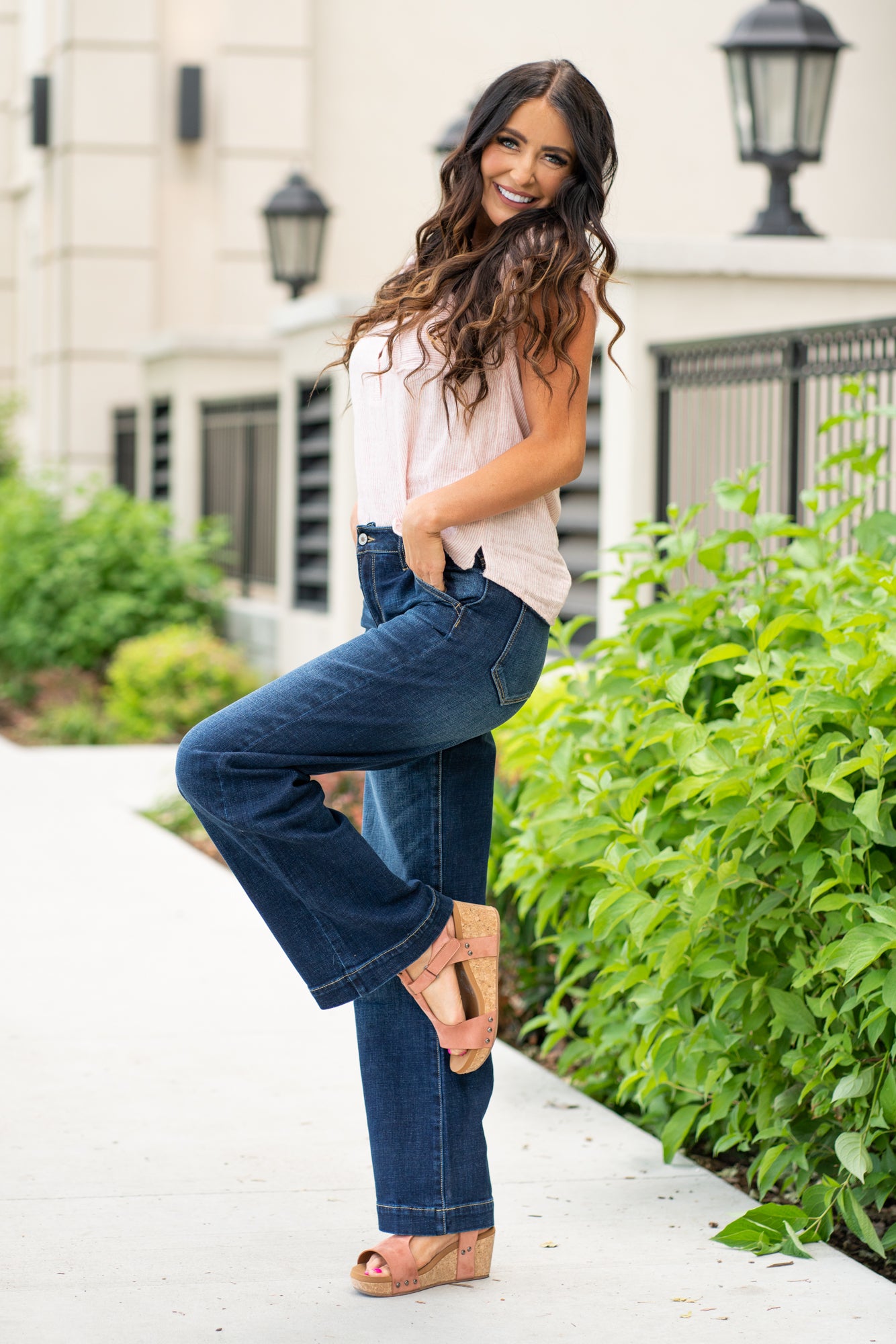 KanCan Jeans   KanCan Stretch Level: Comfort Stretch  Wide Leg Trouser Color: Dark Blue Wash Cut: Flare, 32" Inseam  Rise: High Rise, 11" Front Rise 99% COTTON, 1% SPANDEX Fly: Exposed Button Fly Style #: KC7126D  Contact us for any additional measurements or sizing.  *Measured on the smallest size, measurements may vary by size. 