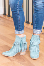 Dunes Skinny Western Fringe Zip Up Boots - Turquoise