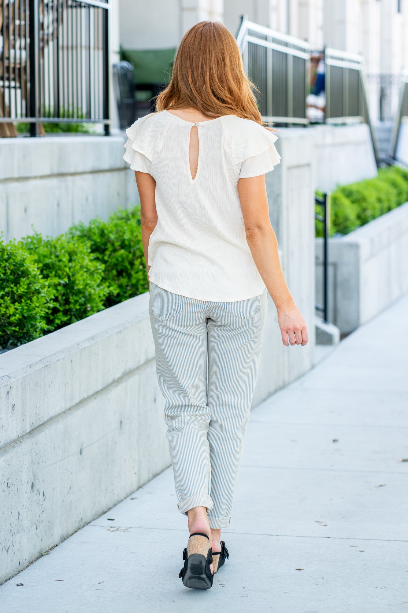 Ces Femme   Easy top that goes with everything, made of crinkle knit stretch fabric  Color: Ivory Crew Neck  Round Hemline Fitted Short-Sleeved 65%Polyester, 35%Rayon Style #: TJ10571SC Contact us for any additional measurements or sizing.