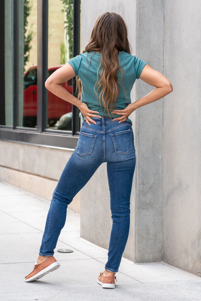 Denim by Zenana   Color: Medium Blue Wash  Cut: Skinny Fit, 28" Inseam*  Rise: High-Rise, 10.25" Front Rise* 93% COTTON 5% POLYESTER 2% SPANDEX Fly: Zipper Style #: DPP-1720MM Contact us for any additional measurements or sizing.   *Measured on the smallest size, measurements may vary by size.  