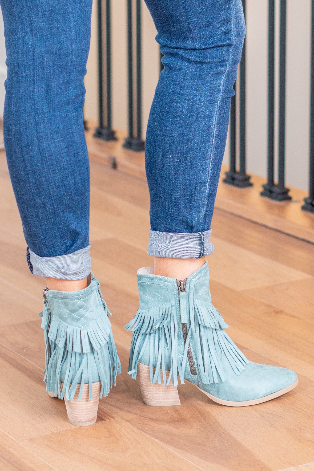 Very G Shoes Dunes Skinny Western Fringe Zip Up Boots VGLB0366