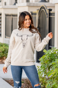 Vintage Longhorn Graphic Cozy Pull Over Sweater