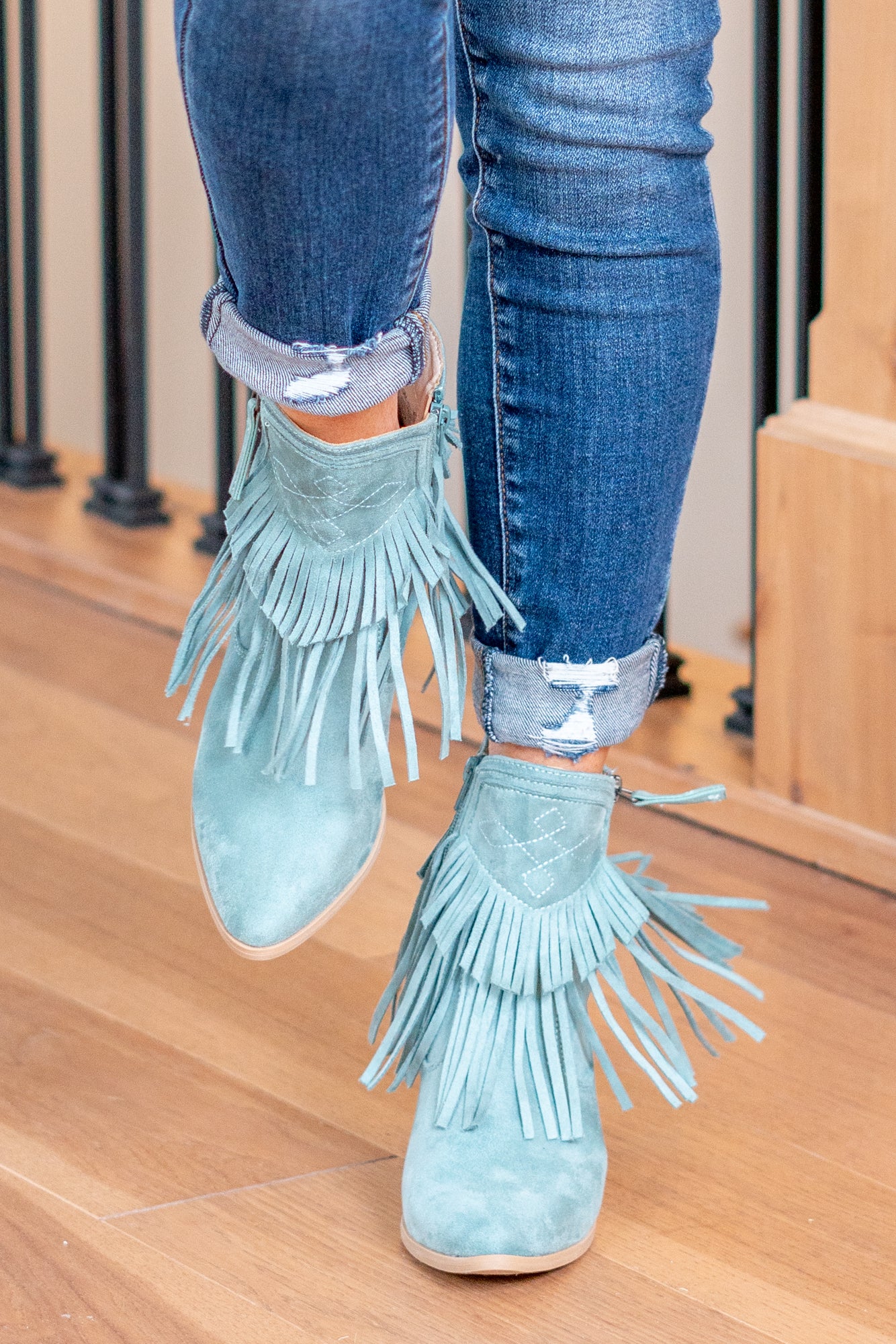 Very G Shoes Dunes Skinny Western Fringe Zip Up Boots VGLB0366