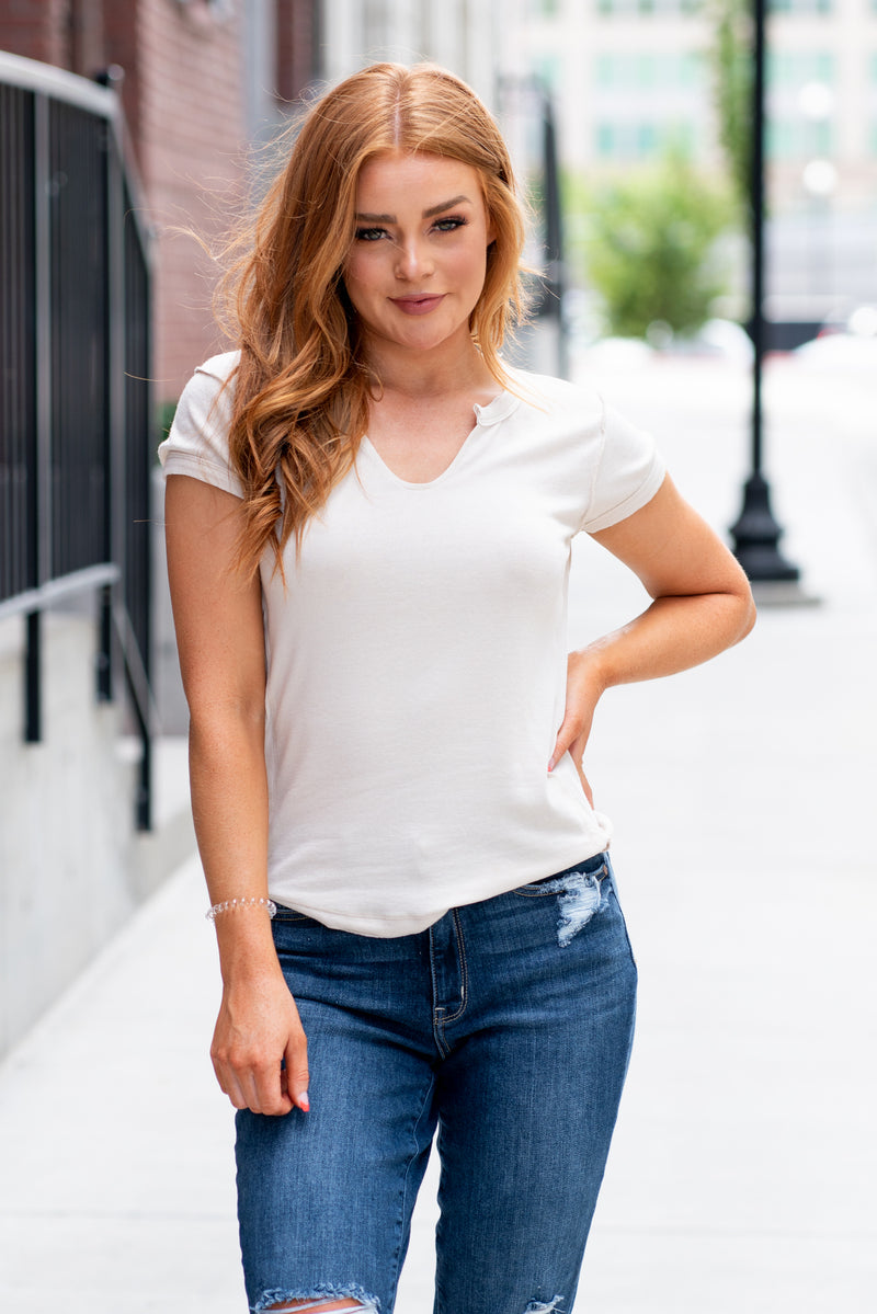Karley V Neck Fitted Tee - Ivory