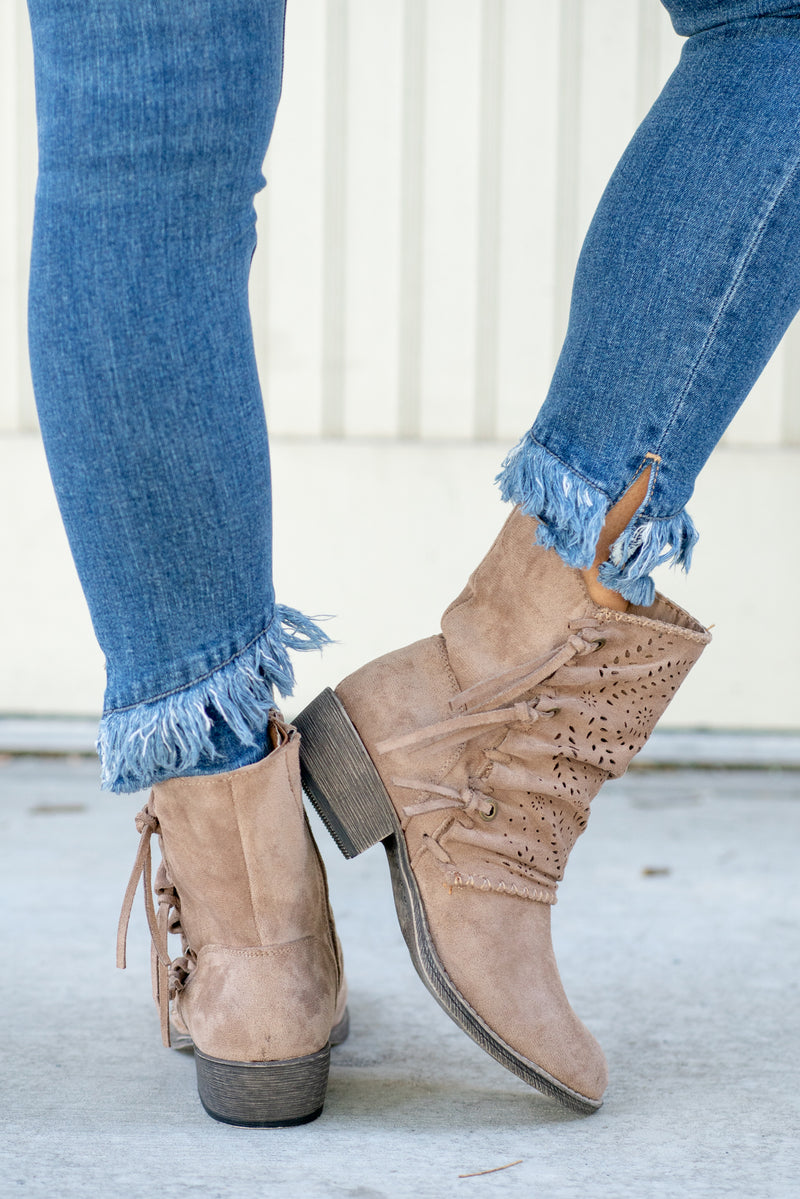 Booties | Very G  These booties from Very G are perfect to wear with your favorite jeans this is fall.  Style Name: Syndey Color: Taupe Cut: Zip Up Side Rubber Sole Style #: VGLB0340-Taupe Contact us for any additional measurements or sizing.