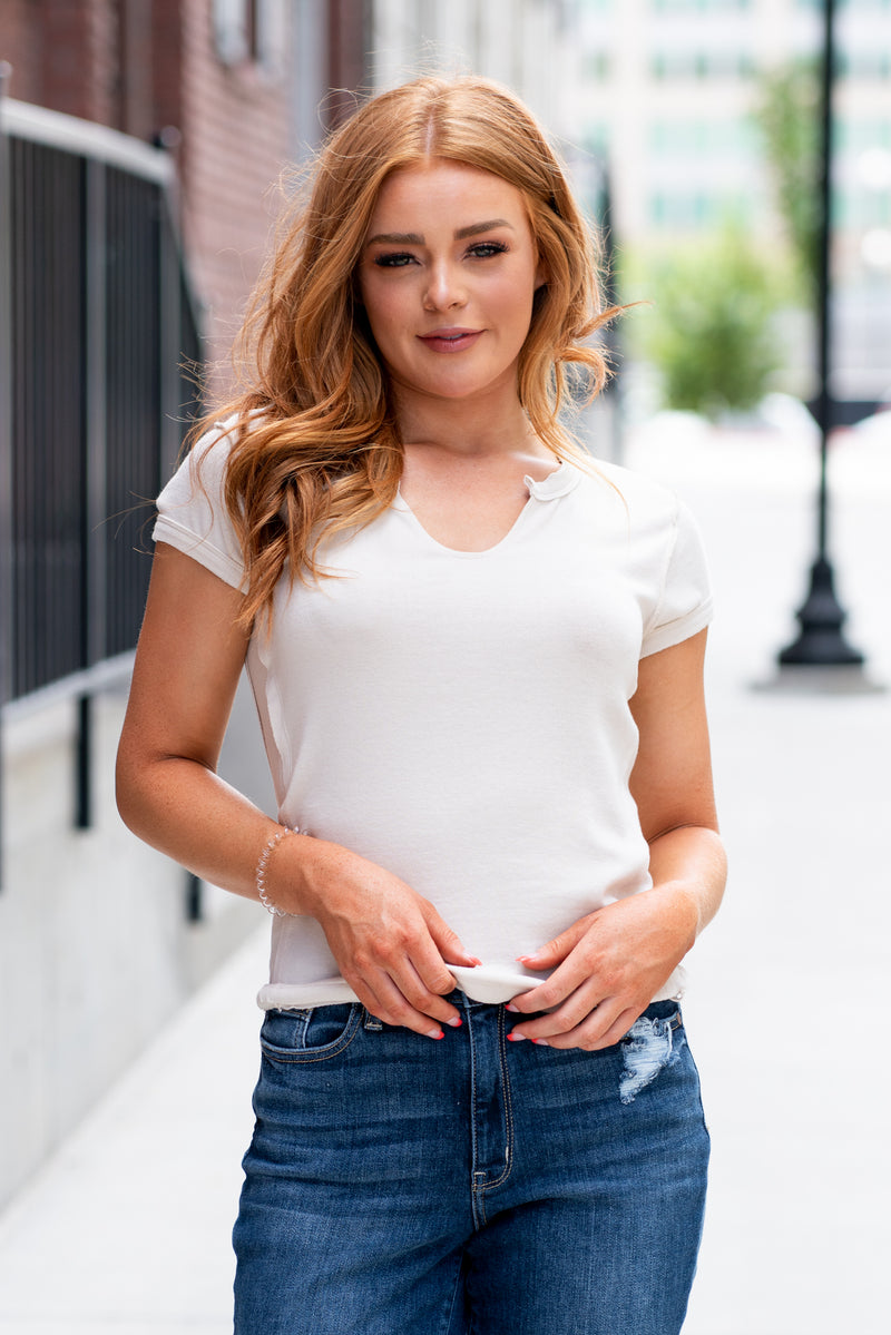 Karley V Neck Fitted Tee - Ivory