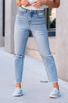 Vervet Flying Monkey Jeans  These high-waisted straight-leg jeans have a 90s vintage look. With distressed legs made with 100% cotton, these will give you that rigid denim feel on a fun silhouette.  Color: Medium Wash  Cut: Straight, 27* Rise: High Rise, 10.5" Front Rise* Material: 100% Cotton Machine Wash Separately In Cold Water Stitching: Classic Fly: Zipper Style #: VT1176 Contact us for any additional measurements or sizing.  *Measured on the smallest size, measurements may vary by size.