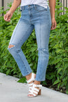 KanCan Jeans  With a high waist straight fit, these will be your go-to jeans that will never go out of style. Color: Medium Blue  Cut: Straight Fit, 27" Inseam* Rise: High-Rise, 10.5" Front Rise* 99% COTTON, 1% SPANDEX Fly: Zipper  Style #: KC70012M Contact us for any additional measurements or sizing.  *Measured on the smallest size, measurements may vary by size.