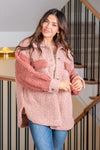 Oversized Color Block Sherpa Jacket - Dusty Pink