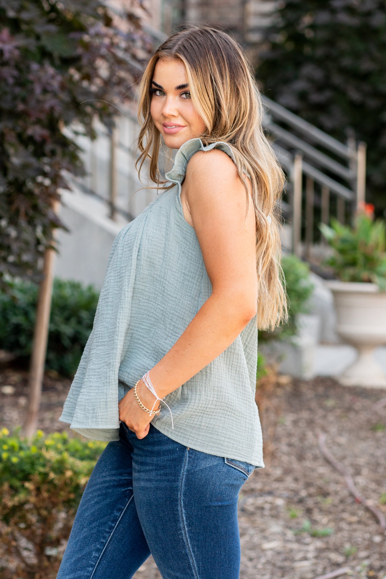 Ces Femme | Cotton Gauze Top TH10526SA-Sage – American Blues