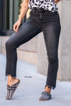 Flying Monkey Jeans  We all love our skinny black jeans, but we can make them better. Wear this new silhouette this fall for an updated look.  Comfort stretch denim with distressed detail hem and relaxed legs.   Name: Delta Dawn Cut: Straight Fit, 27.5" Straight Rise: High Rise, 10" Front Rise 78% COTTON 20.4% POLYESTER 1.6% SPANDEX Machine Wash Separately In Cold Water Stitching: Classic Fly: Zipper Style #: F4266 Contact us for any additional measurements or sizing.