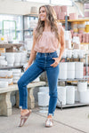 KanCan Jeans  With a high waist and straight fit, these will be your go-to jeans that will never go out of style. Color: Dark Blue  Cut: Straight Fit, 28.5" Inseam* Rise: High-Rise, 10.75" Front Rise* 95% COTTON , 4% POLYESTER , 1% SPANDEX Fly: Zipper Style #: KC5217TD Contact us for any additional measurements or sizing.   *Measured on the smallest size, measurements may vary by size.  Alyssa wears a size 25 in jeans, a small in tops, and 8 in shoes. She is wearing size 3 in these jeans. 