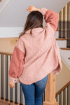 Oversized Color Block Sherpa Jacket - Dusty Pink
