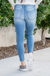 Denim Patch Mid Rise Ankle Skinny