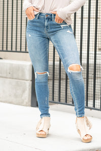 Wild World Mid Rise Distressed Ankle Skinny