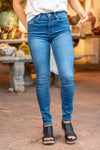 KanCan Jeans  These high-rise skinny jeans hit exactly the right spot on your waist and with some spandex, these will stretch as you wear and get super comfy!  Color: Medium Blue Wash Cut: Skinny, 30" Inseam* Rise: High Rise, 10.5" Front Rise* COTTON 66%, POLYESTER 33%, SPANDEX 1% Stitching: Classic Fly: Zipper  Style #: KC11253M Contact us for any additional measurements or sizing. 