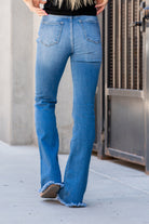 KanCan Jeans  You will love the way these flare cuts fit your curves. Dress up with heels and a cute flutter sleeve top for a night out.  Color: Medium Blue Cut: Flare Cut, 34" Inseam* Rise: High-Rise, 11" Front Rise* 98% COTTON, 2% SPANDEX Stitching: Classic Fly: Zipper Style #: KC9322M Contact us for any additional measurements or sizing. 