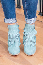 Dunes Skinny Western Fringe Zip Up Boots - Turquoise