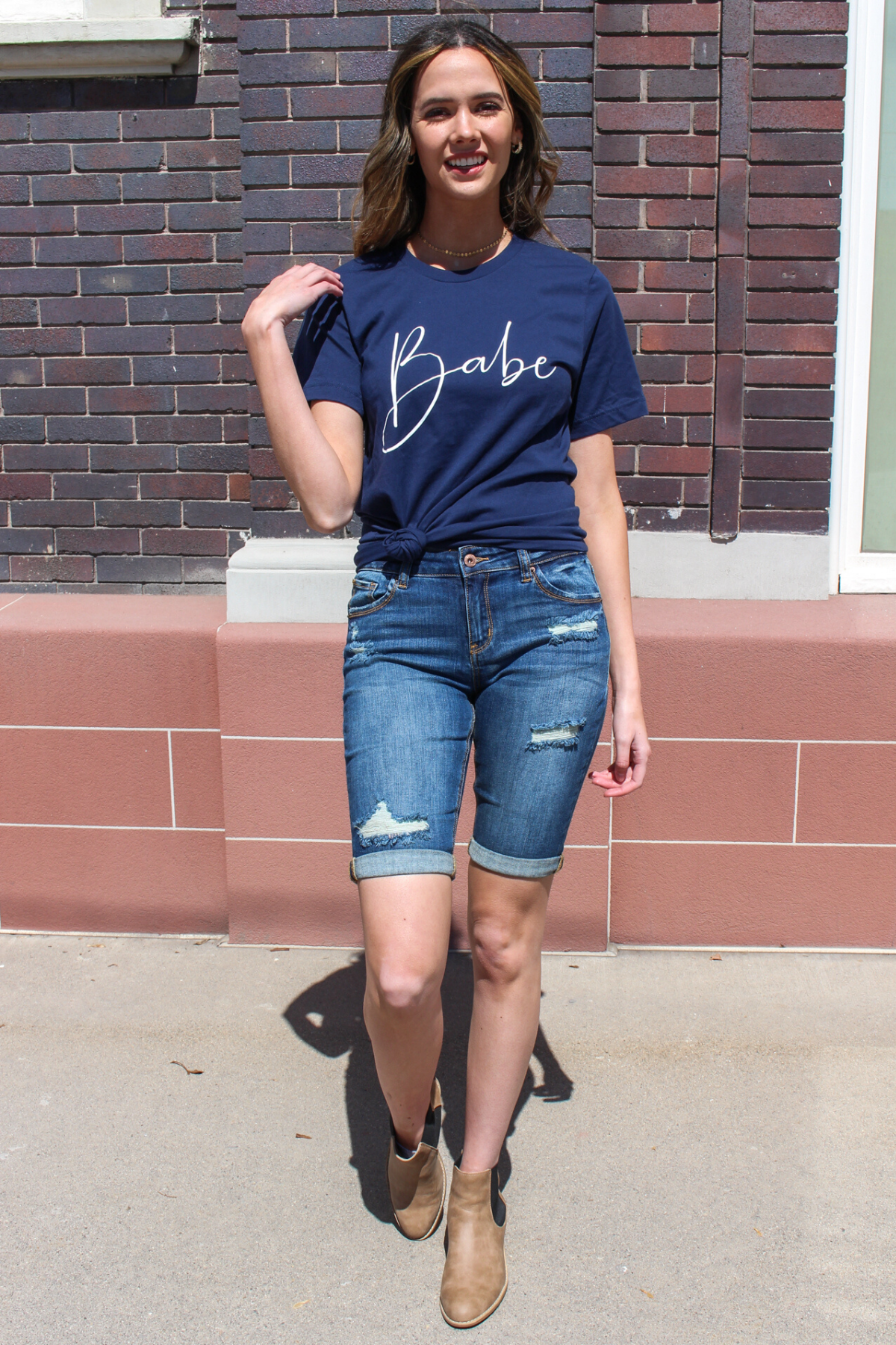 Distressed Bermuda Shorts from A2 Jeans by Special A  Collection: Spring 2020 Bermuda Shorts Mid Rise waist, 8.5" Front Rise Shorts, 12.5" Inseam Medium Wash Material: 98% COTTON 2% Elastane Stitching: Classic Fly: Zipper Style #: IS5638D  Contact us for any additional measurements or sizing.  Small/1-3 Medium/ 5-9 Large/9-13