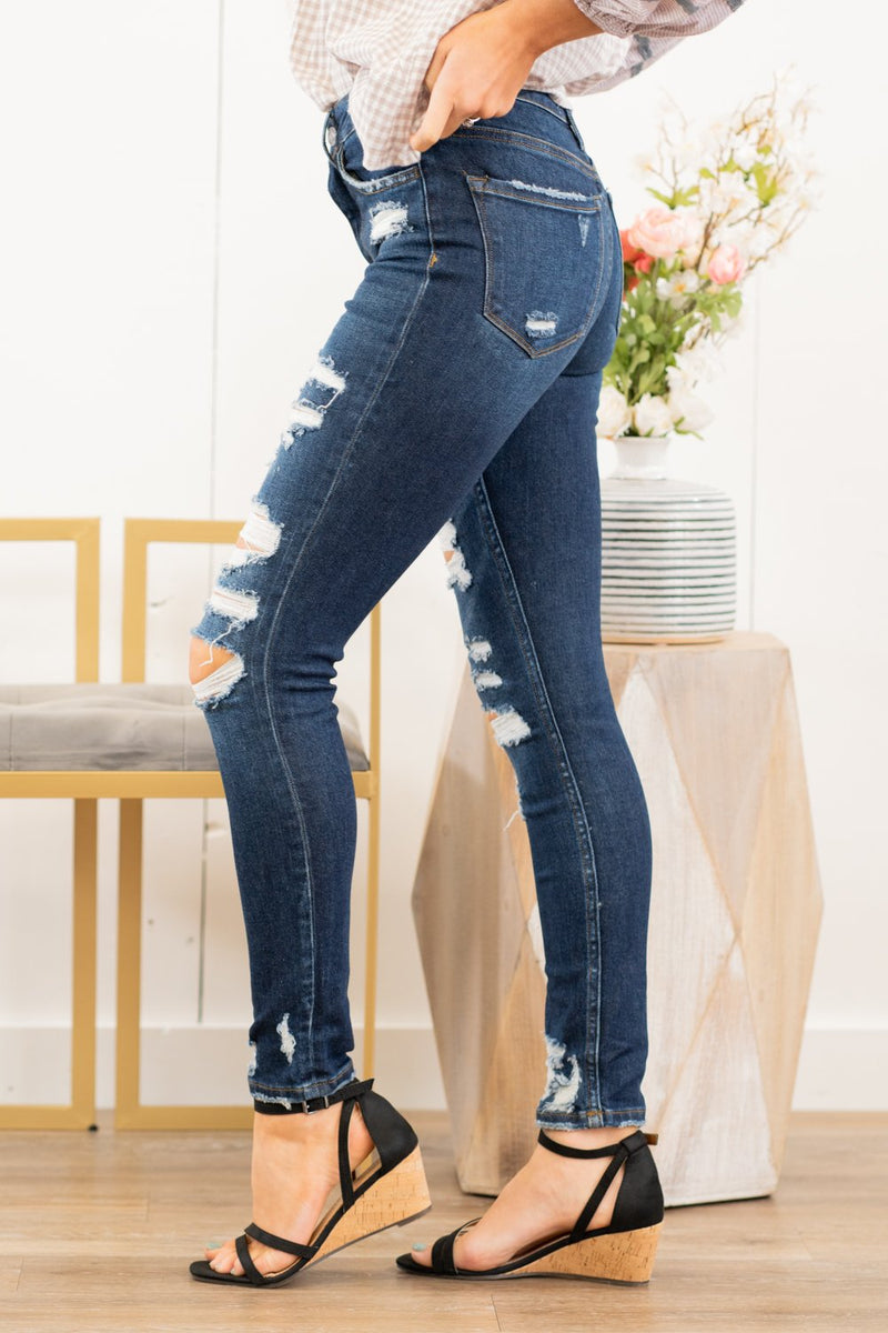 VERVET by Flying Monkey Jeans Collection: Spring 2021 Skinny, 27" Inseam Heavy Distressed Legs Rise: High Rise, 10" Front Rise 93% COTTON, 5% T400, 2% SPADNEX Machine Wash Separately In Cold Water Stitching: Classic Fly: Zipper Style #: VT1178 Contact us for any additional measurements or sizing.  Haley wears a size small top, a 1 in jeans and a small in tops. She is wearing a size 25/1 in these jeans.