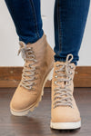 Boots by Mi.iM Features a faux suede upper. Lace up design. Padded collar. Synthetic lug outsole with treading. Imported. Approx shaft height: 6". Imported. Man-made Upper Color: Latte Padded footbed Shaft Height: 6" Contact us for any additional measurements or sizing.  