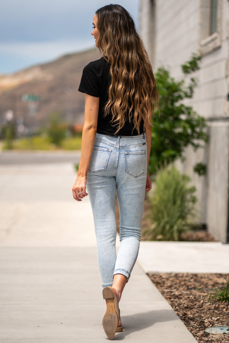 Kan Can Jeans  Collection: Summer 2020 Color: Acid Wash Cut: Ankle Skinny, 26" Inseam  Rise: High Rise, 10.5" Front Rise Stitching: Classic Fly: Zipper Style #: KC8594L