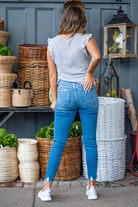 VERVET by Flying Monkey Jeans  Comfort-stretch denim, high rise waist, Skinny fitted legs with a light blue wash. Skinny, 27" Inseam* Rise: High Rise, 10" Front Rise* 98% Cotton, 2% Spandex Machine Wash Separately In Cold Water Stitching: Classic  Fly: Zipper     Style #: T5199 Contact us for any additional measurements or sizing.    *Measured on the smallest size, measurements may vary by size. 