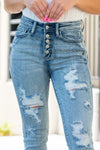 Plus Size Bleach Splash Distressed High Rise Button Fly Skinny