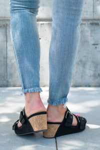 Laurie Belted Wedge Sandals Black