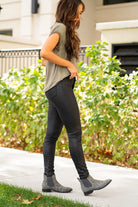 KanCan Jeans  A KanCan stretchy Ponte pant to dress up this winter!   Color: Black Cut: Skinny, 29" Inseam* Rise: High-Rise, 1" Front Rise* 90% POLYESTER, 10% SPANDEX Fly: Zipper Style #: KC2010BK Contact us for any additional measurements or sizing.   *Measured on the smallest size, measurements may vary by size.    