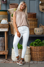 KanCan Jeans  KanCan Stretch Level: Stretchy   Color: White Cut: Super Skinny, 28" Inseam* Rise: High-Rise, 10.75" Front Rise* 94.8% COTTON , 4% T-400 , 1.2% SPANDEX Fly: Zipper  Style #: KC7342WT Contact us for any additional measurements or sizing.  *Measured on the smallest size, measurements may vary by size.