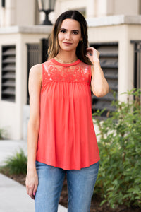 Miss Sparkling  Pair this tank with skinny jeans and strappy sandals for a perfect summer look.  Collection: Spring 2021 Color: pink Neckline: High Round Neck Sleeve: Tank 100% Polyester  Style #: D2050486 Contact us for any additional measurements or sizing.  