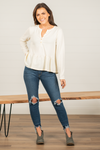 Blu Pepper Color: Ivory Long Sleeves Button Neckline Waffle Knit SELF: 97% POLYESTER 3% SPANDEX - CONT: 95% COTTON 5% SPANDEX Style #: CR1253 Contact us for any additional measurements or sizing. 