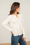 Blu Pepper Color: Ivory Long Sleeves Button Neckline Waffle Knit SELF: 97% POLYESTER 3% SPANDEX - CONT: 95% COTTON 5% SPANDEX Style #: CR1253 Contact us for any additional measurements or sizing. 