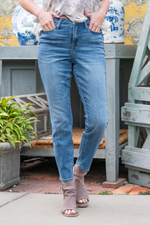 Judy Blue  Don't be afraid to wear high-waisted jeans, especially these slim fits. With a medium blue wash and relaxed fit, these will be new favorites!   Color: Medium Blue  Cut: Skinny, 28.5" Inseam* Rise: High Rise, 10.5" Front Rise* Machine Wash Separately In Cold Water Stitching: Classic  Material:  66% COTTON,21% POLYESTER,11% RAYON,2% SPANDEX Fly: Zipper Style #: JB82294-JS-PL , 82294-JS-PL