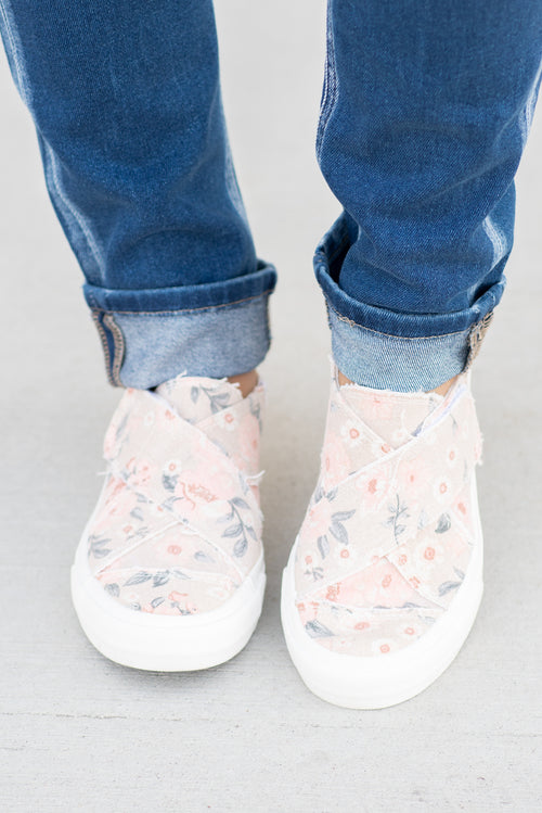 Slip On Shoes | Gyspy Jazz by Very G  These canvas slip-on shoes from Gyspy Jazz are comfortable and bold. Wear with all of your favorite denim. Style Name: Ivory Floral Sneakers Color: Pink Cut: Slip Ons  Rubber Sole Contact us for any additional measurements or sizing.  