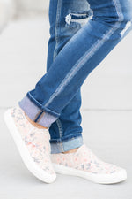 Slip On Shoes | Gyspy Jazz by Very G  These canvas slip-on shoes from Gyspy Jazz are comfortable and bold. Wear with all of your favorite denim. Style Name: Ivory Floral Sneakers Color: Pink Cut: Slip Ons  Rubber Sole Contact us for any additional measurements or sizing.  