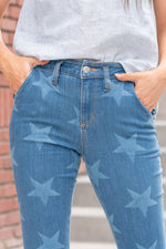 High Rise Star Print Trouser Hem Flare