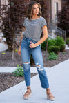 KanCan Jeans  These high-rise boyfriend jeans hit high in the right spot on your waist. With 100% cotton, these will stretch as you wear and mold your body!  Color: Medium Blue Wash Cut: Cuffed Boyfriend, 28" Inseam Rise: High-Rise, 12" Front Rise 100% Cotton Stitching: Classic Fly: Hidden Button Fly Style #: KC8650M  Contact us for any additional measurements or sizing. 