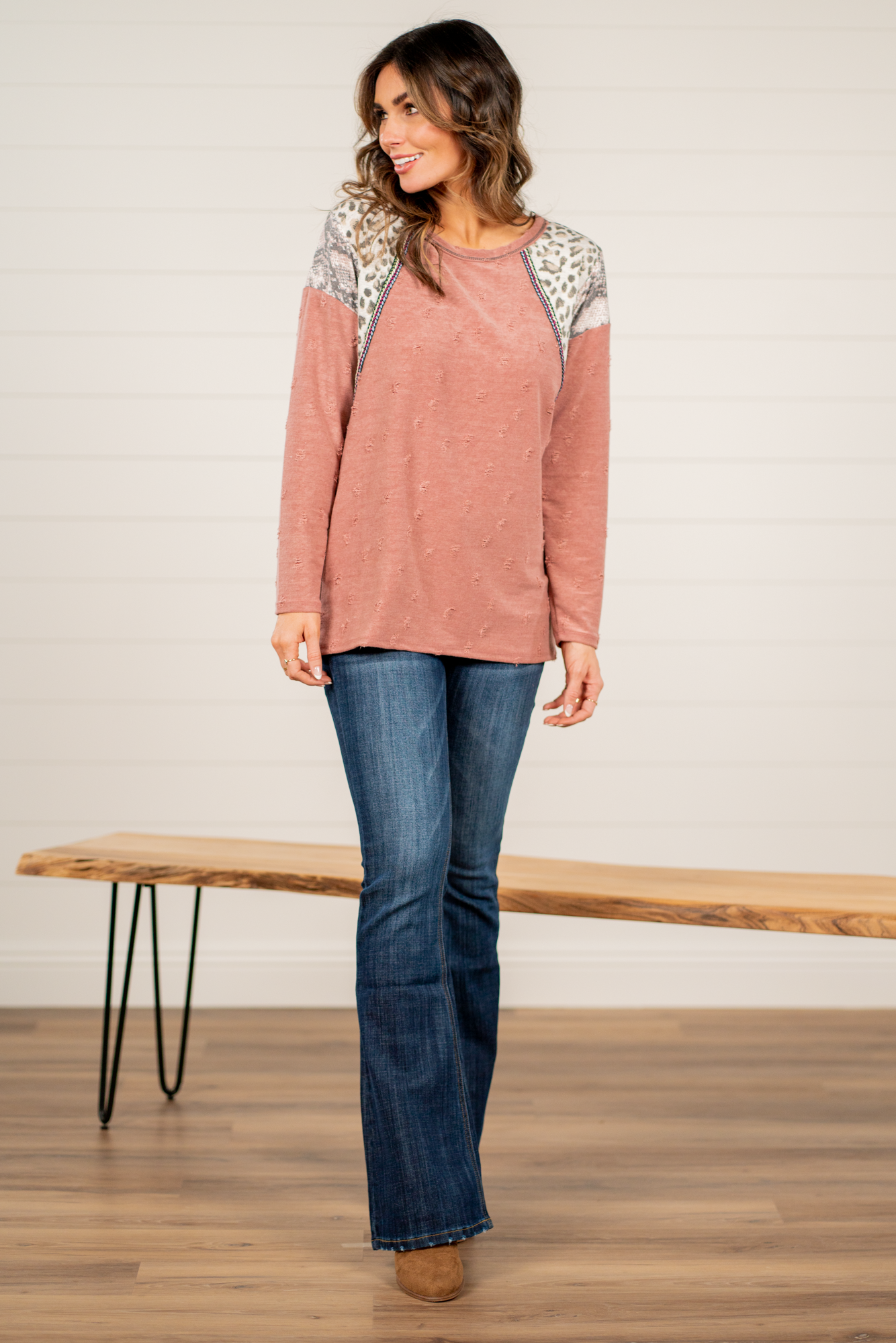 BiBi   Throw on for an easy casual look with your favorite jeans this fall.   Color: Marsala   Neckline: Round Sleeve: Long Style #: BT1865 Contact us for any additional measurements or sizing.       