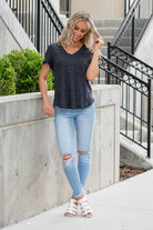 Thread & Supply  This isn't your basic v-neck tee. Made in a paper thin, soft fabric with a high low cut which it perfect for a little front tuck!  Color: Black Neckline: V-Neck Sleeve: Short Sleeve 100% TENCEL™ LYOCELL Style #: T370LPKTS-BK001 Contact us for any additional measurements or sizing. 