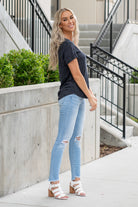 Thread & Supply  This isn't your basic v-neck tee. Made in a paper thin, soft fabric with a high low cut which it perfect for a little front tuck!  Color: Black Neckline: V-Neck Sleeve: Short Sleeve 100% TENCEL™ LYOCELL Style #: T370LPKTS-BK001 Contact us for any additional measurements or sizing. 